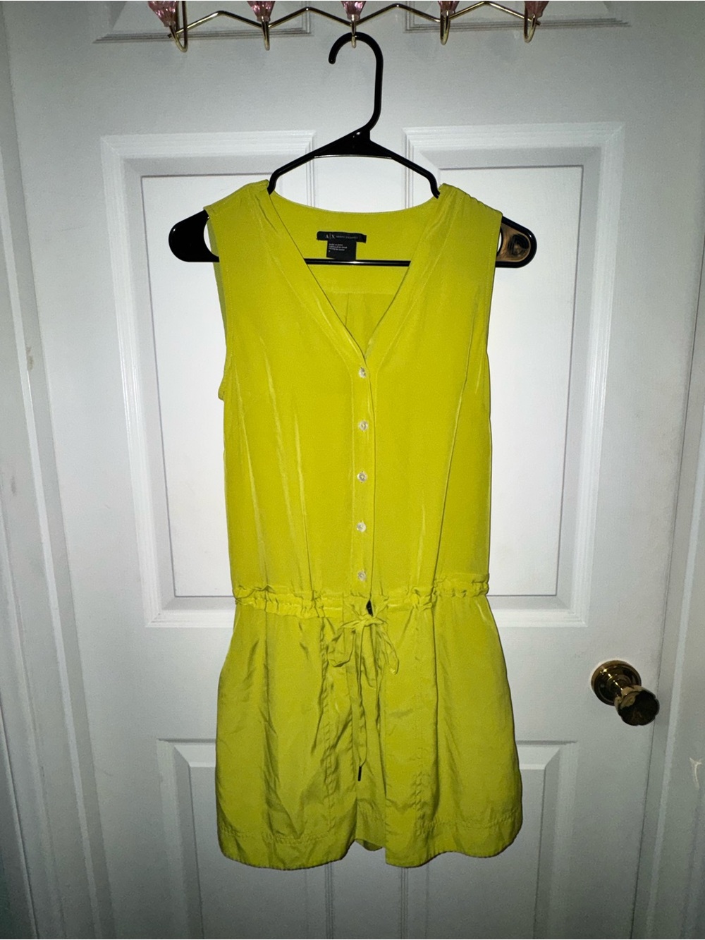 Armani Exchange Bright Lime Sleeveless Drawstring Romper